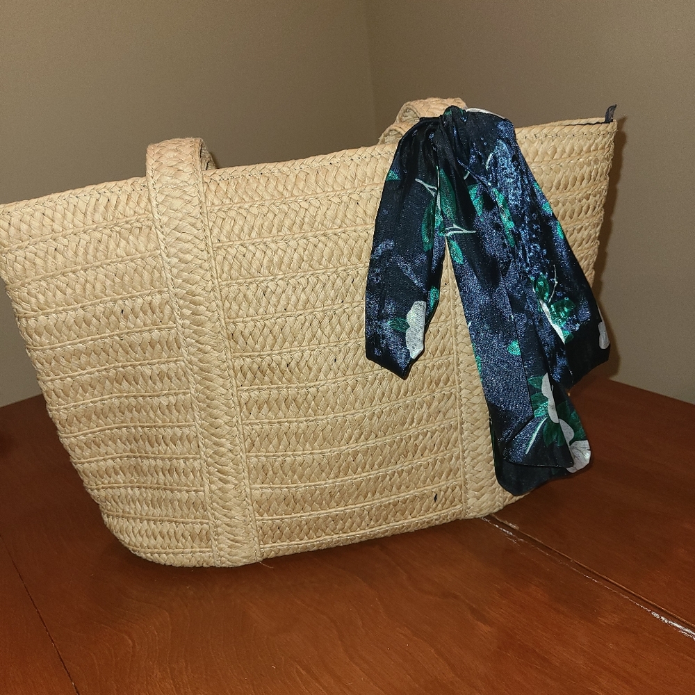 Draper James Straw Tote with Magnolia Scarf